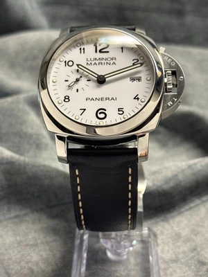 Juego completo de correa de cuero negra esfera blanca rara Panerai Luminor Marina Foto 1 de 4