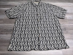 Tommy Bahama  Shirt Mens Size XL Gray Geometric Silk Hawaiian Short Sleeve Top - Picture 1 of 8