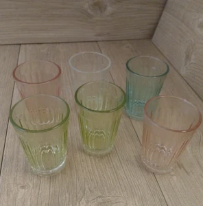 Vintage Crisal  Portugal Coloured Glasses Small Tumble Drinking Glass 10cm Set 6 - Picture 1 of 11