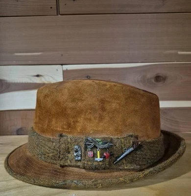Sombrero estilo fedora piel de cerdo cepillada respiración cachorros Hush vintage raro talla 7  Foto 1 de 4