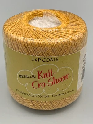 J&P Coats Metallic Knit-Cro-Sheen Crochet Thread 100 Yds Size 10 GOLD/GOLD Vtg - Image 1 of 3