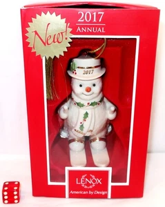 LENOX 2017 HAPPY HOLLY DAYS FRESH POWDER Annual Snowman Christmas Ornament Dated - Picture 1 of 3
