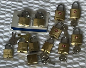 Lot Of 12 Mini Luggage Brass Locks with Keys BRINKS Masterlock More - TSA - Picture 1 of 8