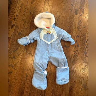 Traje de nieve FISHER PRICE bebé niño talla 12 M de colección 1985 EE. UU. azul tictac rayas volantes Foto 1 de 4