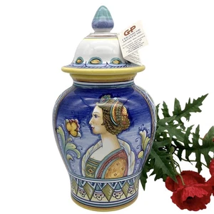 Italian Pottery Vase Lidded Jar Hand Painted Deruta Italy Gialletti Pimpinelli - Picture 1 of 14