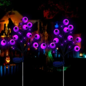 Solar Eyeball Lights 2 PACKs Waterproof Halloween Pathway Décor Lamps Outdoor - Picture 1 of 9