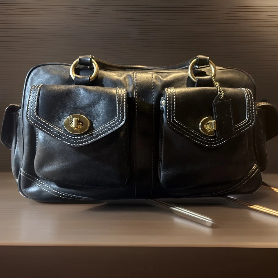 Cartera Coach Legacy Turnlock #1808 de colección en cuero negro Y2K Foto 1 de 4