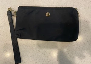 Lululemon Curved Wristlet Wallet Double Zip Clutch Black/Gold USED - Picture 1 of 5