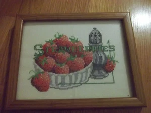 Vintage Cross Stitch Sampler Strawberries - Picture 1 of 2