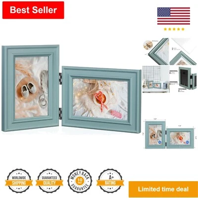 Teal Blue Pine Wood Picture Frame - Double Hinged - Vertical & Horizontal - 4x6 - Image 1 of 4