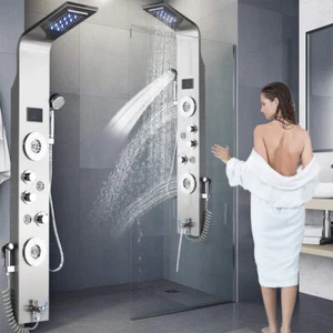 Acciaio inox Pannello colonna doccia idromassaggio miscelatore LED cascata set - Foto 1 di 11