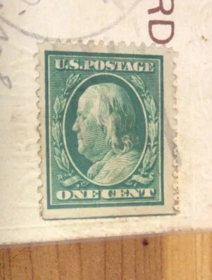 ATQ.1910,Green,B. Franklin,One Cent Stamp, Olive Branches,On Postcard /Germany - Image 1 of 4