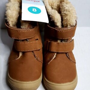 Cat & Jack Baby Toddler Boys Cognac Eli Slip-On Faux Fur Winter Boots Size 8