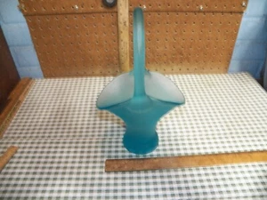 Vintage TIFFIN Sky Blue Satin Glass Handled Basket, 11" Tall - Picture 1 of 6