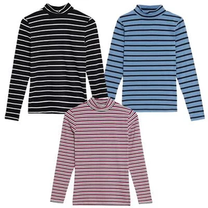 M&S Cotton Striped Jersey Long Sleeve Top High Neck Womens Stretch Top - Picture 1 of 11