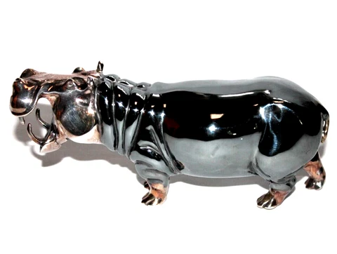 #2 Large Vintage Solid Sterling Silver 925 Hippo Hippopotamus Figure 8" 755 Grms Cover