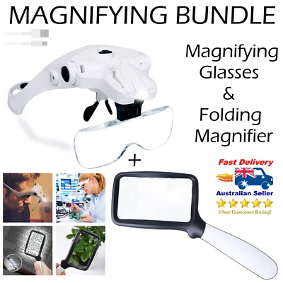 Magnifying Glasses LED Light Reading Jewellers Makeup Seniors Head 2 PACK BUNDLE - Image 1 of 4