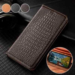 Funda tipo billetera de cuero genuino abatible para Honor Magic 7 6 5 Pro ranuras de cocodrilo - Imagen 1 de 24