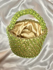 Rosenfeld Made in Italy Beaded Basket Green With Beaded Handle 60's Lucite RARE - Picture 1 of 9