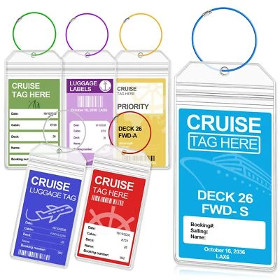 6 Pack Cruise Luggage Tag Holders for Carnival NCL Princess MSC Cruise Ships