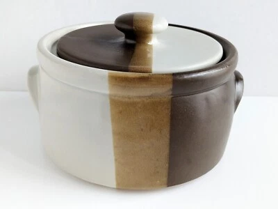McCoy VTG #1421 Stripes Stoneware Crock Pot Bean Pot Mid-Century Good Condition - Image 1 of 4