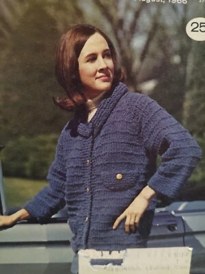 Cardigan Sweater Jacket The Workbasket Magazine Knit Crochet VTG Aug 1966 11 31 - Image 1 of 4