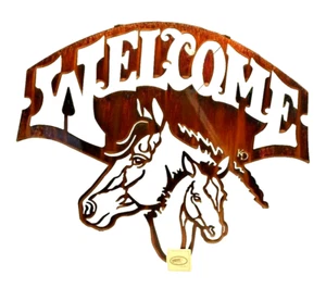 Lazart Horse Welcome Sign 20 inch Metal Decorative Laser Cut Wall Art Rustic - Picture 1 of 2