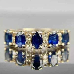 2.90Ct Oval Cut Lab Created Blue Sapphire Engagement Ring 14K Yellow Gold Plated - Picture 1 of 5