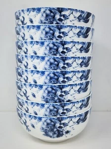 Set of 8 Mikasa Pippa Blue Floral Bone China Dessert Fruit Bowls 4-5/8" New - Picture 1 of 9