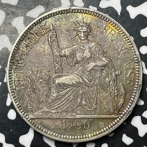 1906-A French Indo-China 1 Piastre Lot#MK162 Large Silver! - Picture 1 of 2