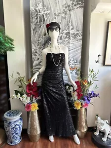 BADGLEY MISCHKA BLACK STRAPLESS FLOOR LENGTH SEQUINS GOWN 12 - Picture 1 of 8