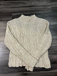 Empress Sportswear Sweater Women’s Sz M Silk Blend Beige Fisherman Classic Warm - Picture 1 of 9