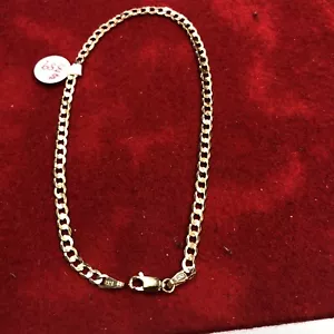 14 Kt yellow Gold “ Cuban” Anklet 10” Long - Picture 1 of 8