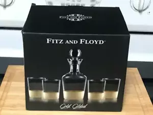 VERY RARE NIB FITZ AND FLOYD GOLD GILDED 5 PIECE DECANTER SET WITH 4 GLASSES - Picture 1 of 1