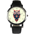 Angular Wise Owl animal watch, black/brown leather strap. Silver case. Handmade