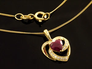 750 Goldkette mit kleinem Herz Diamant und Rubin Anhänger in Größe 14 x 12 mm  - Bild 1 von 4