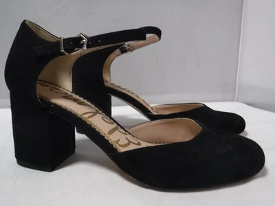 Sam Edelman Sz 7 Clover Black Mary Jane Suede Closed Toe Chunky Heel Ankle Strap - Image 1 of 4