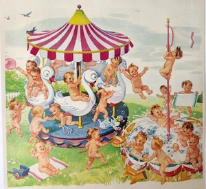 Swan Soap Carousel Babies Lever Vintage 1945 Ad Magazine Print - Picture 1 of 5