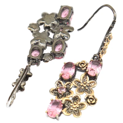 Compra 3 y obtén 1 gratis aretes de plata oro negro regalo morganita rosa patrón floral Foto 1 de 3