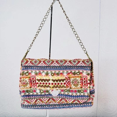 Vintage Fabric Carpet Bag Purse Tapestry Chenille Floral 1960-70 Brass Buckle - Image 1 of 4