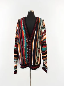 Vintage 90's Baucci Button Up Sweater Colorful Texture Chunky Biggie Cosby XL - Picture 1 of 9