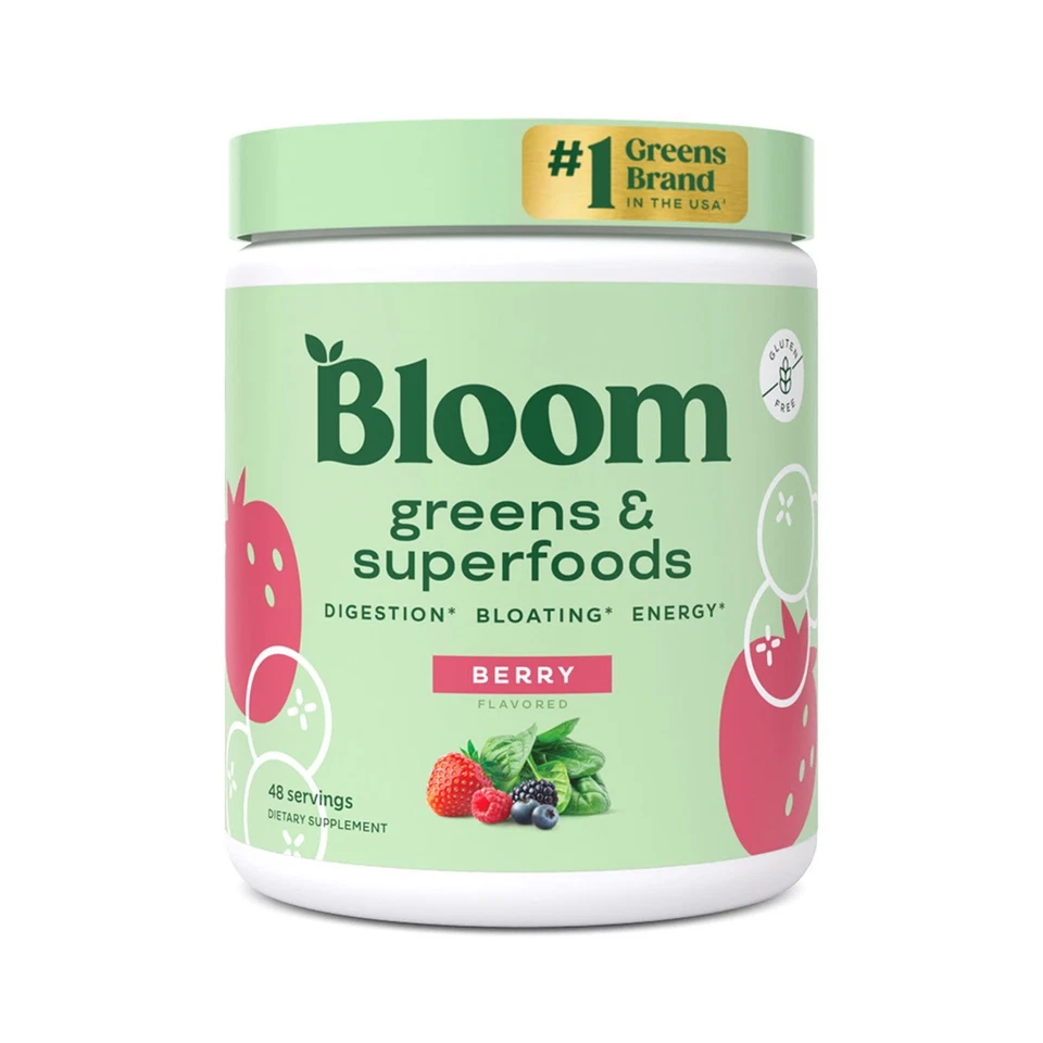 Bloom Nutrition Greens & Superfoods Powder Berry (48 Servings 9.2 OZ) Exp 03/26