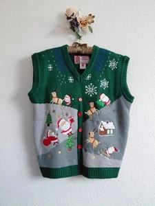 Vintage Merry Christmas Ugly Knitted Embellished Sweater Vest Womens XL Nwot - Picture 1 of 9
