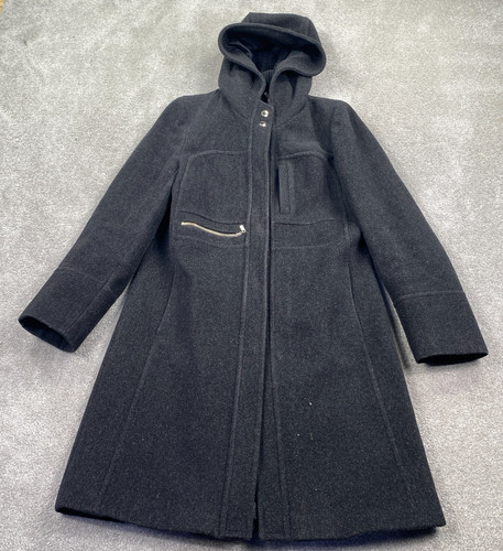 Cappotto donna Michael Kors misto lana full zip foderato con cappuccio taglia 8 nero