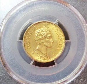 Colombia 1928 Oro 5 Pesos MFDFLLIN KM-204 PCGS MS-64+ - Imagen 1 de 4