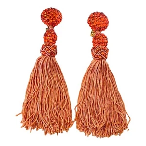VTG Couture James Arpad RHINESTONE TASSEL EARRINGS Clip On 4.5" Orange Fringe! - Picture 1 of 6