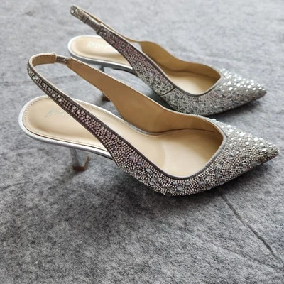 Betsey Johnson Clark Tacones Plateados Estrás Punta Eslinga Trasera Para Mujer 7 Foto 1 de 4