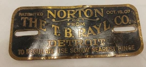 Vintage Brass Tag Norton From The T.B. Rayl Company Detroit  - Picture 1 of 2