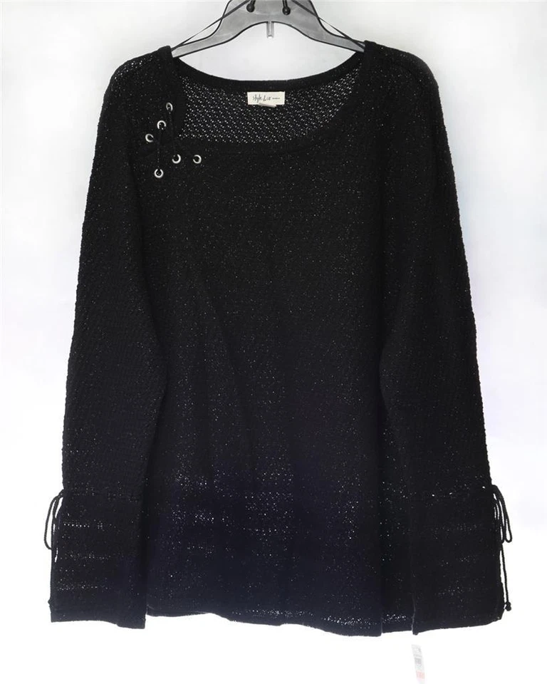 LJ49 Style&co. Women's Plus Lace-Up Lantern-Sleeve Sweater Size 2X