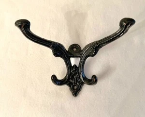 Black Cast Iron Double Wall Hook / 3.5 inches Tall and 6.5 inches Wide - Picture 1 of 2
